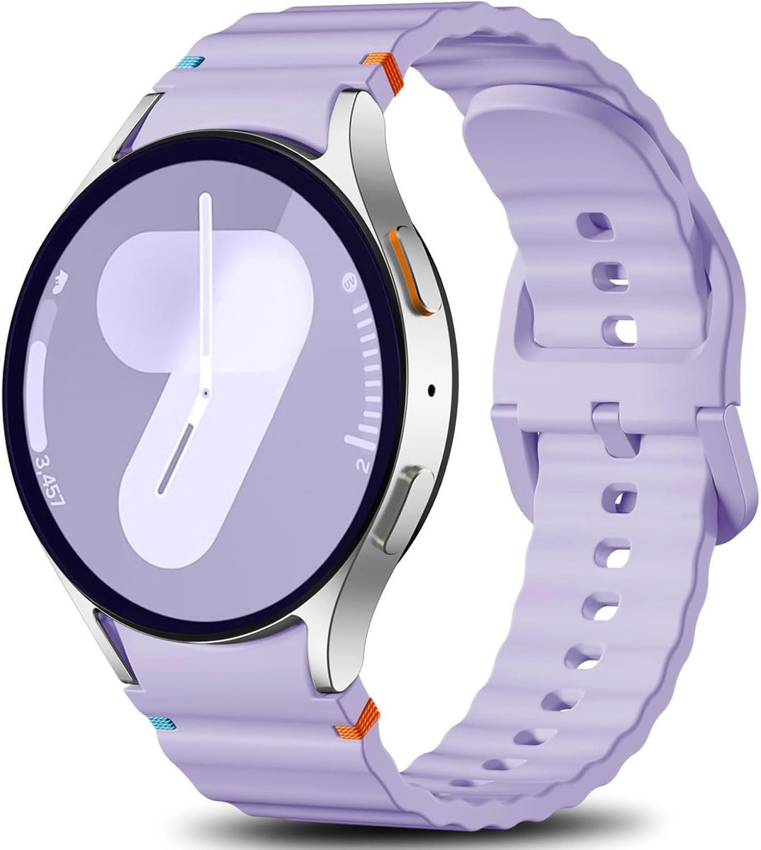 Horlogebandje - Smartwatch bandje - Watchband - Geschikt voor Samsung Galaxy Watch 7 (40 & 44mm) / 6 Classic (43 & 47mm) / 5 (Pro) / 4 (Classic) / FE - Siliconen Wave - Lila/paars - Jonyx