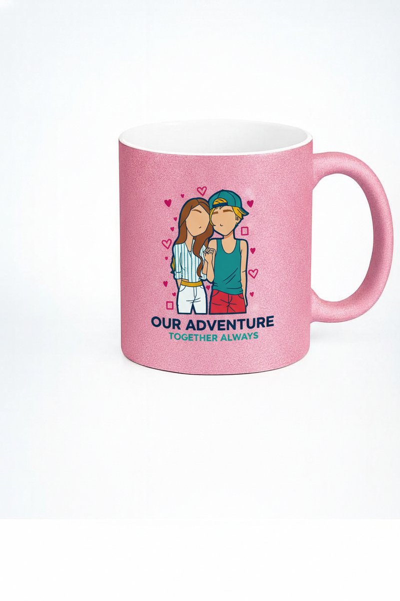 Roze Glitter Mok 'Our Adventure Together Always' - Romantisch Koppel Cadeau