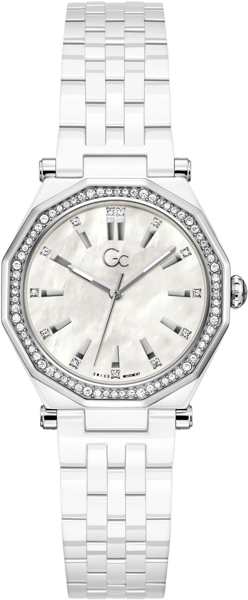 Gc Gc Gleam Quartz Analoog Horloge Wit Case: 100% Ceramic Stainless Steel | Armband: 100% Ceramic 32 mm Z59003L1