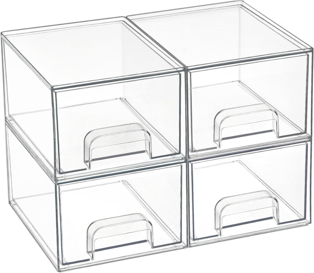 Famanu – 4 stuks stapelbare opbergladen van acryl, lade-organizer met 32 antislipmatten voor dressoir en badkamer