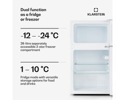 Klarstein Koelkast Big Daddy - met vriesvak, koel-vriescombinatie, stille koelkast, LED, 87 liter: 61 liter koelgedeelte en 26 liter vriesgedeelte, wit - Vrijstaand - Compact - Mini Fridge - Compact Koelkast - Kleine Koelkast