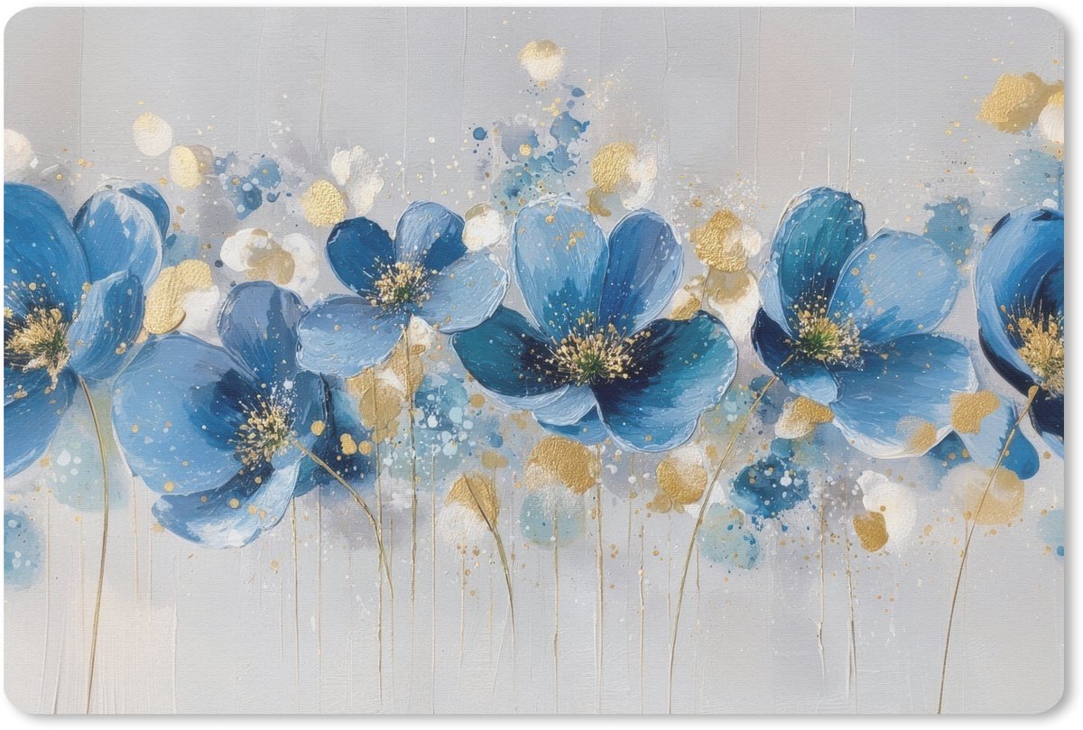 Muismat 27x18 cm - Mousepad Bloemen - Blauw - Abstract - Muismatten