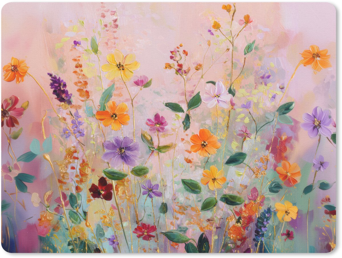 Muismat 23x19 cm - Mousepad Schilderij - Bloemen - Abstract - Kleurrijk - Muismatten