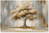 Tuinposter 120x80 cm - Tuindecoratie Boom - Bladeren - Abstract - Wit - Poster voor in de tuin - Buiten decoratie - Schutting tuinschilderij - Tuindoek muurdecoratie - Wanddecoratie balkondoek