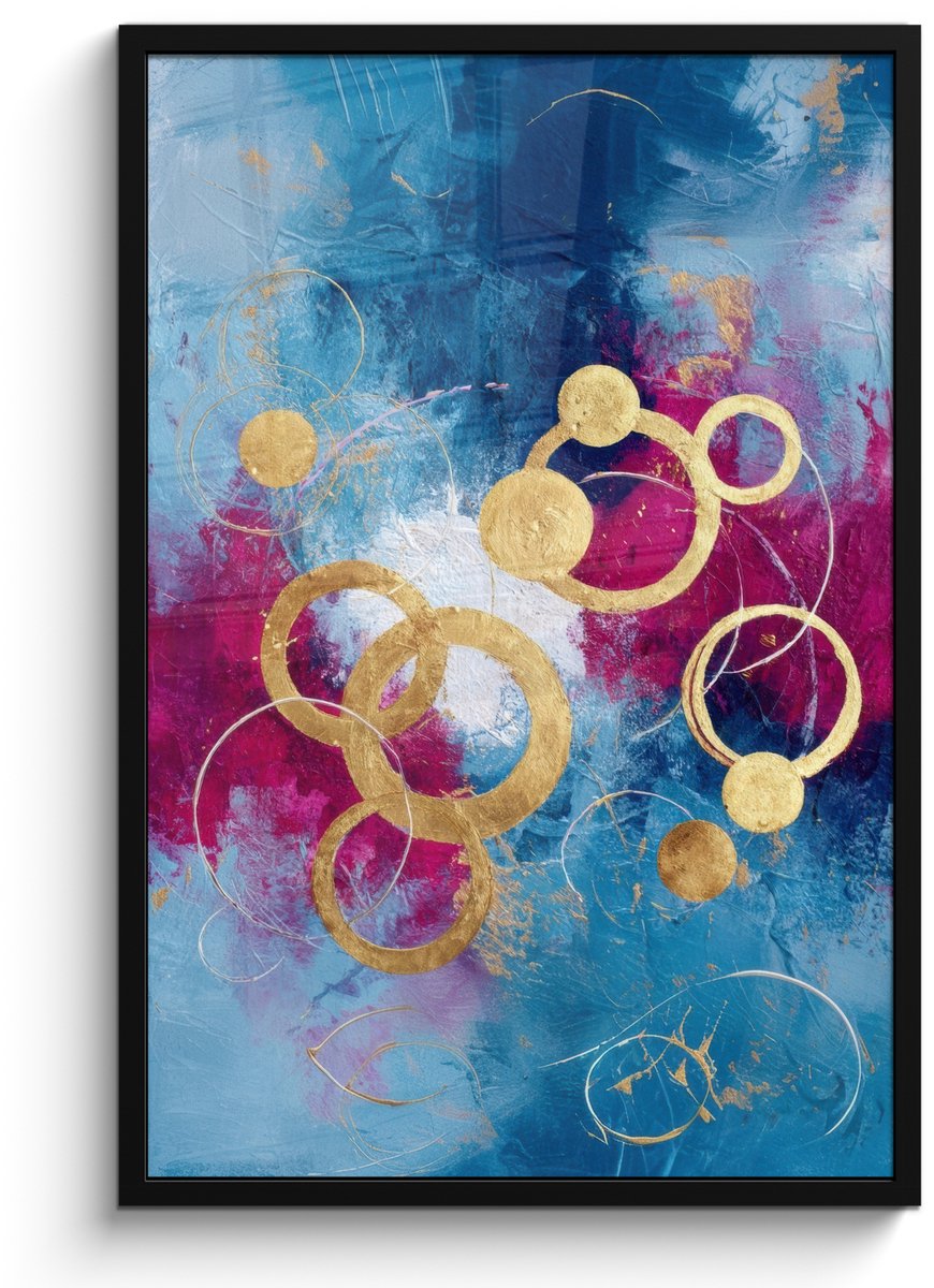 FrameYourWall Poster in lijst - Fotolijst 60x90 cm - Posters - Cirkels - Goud - Abstract - Posterlijst zwart - Decoratie - Wanddecoratie woonkamer - Muurdecoratie slaapkamer