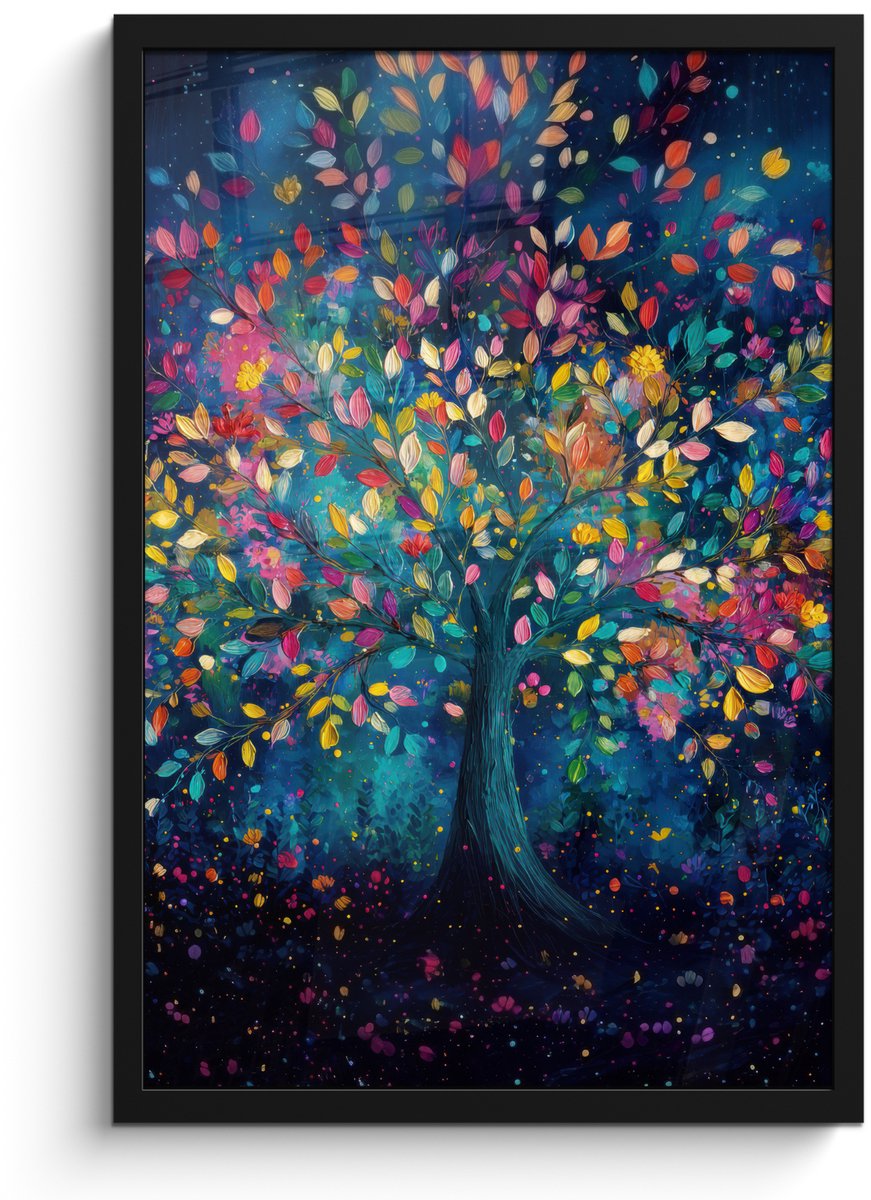 FrameYourWall Poster in lijst - Fotolijst 40x60 cm - Posters - Kleurrijk - Boom - Magisch - Abstract - Posterlijst zwart - Decoratie - Wanddecoratie woonkamer - Muurdecoratie slaapkamer