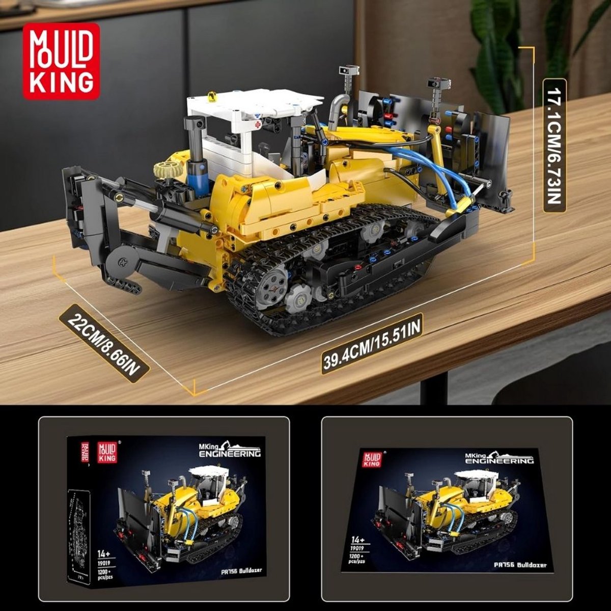 Mould King 19019 PR756 Bulldozer bouwset | Creator technische auto modelbouw | Educatief classic constructie speelgoed bouwpakketten voor kinderen & volwassenen | Hydropomp niet geschikt voor Lego technic | Bouwdoos met 1200 bouwstenen — afbeelding 10