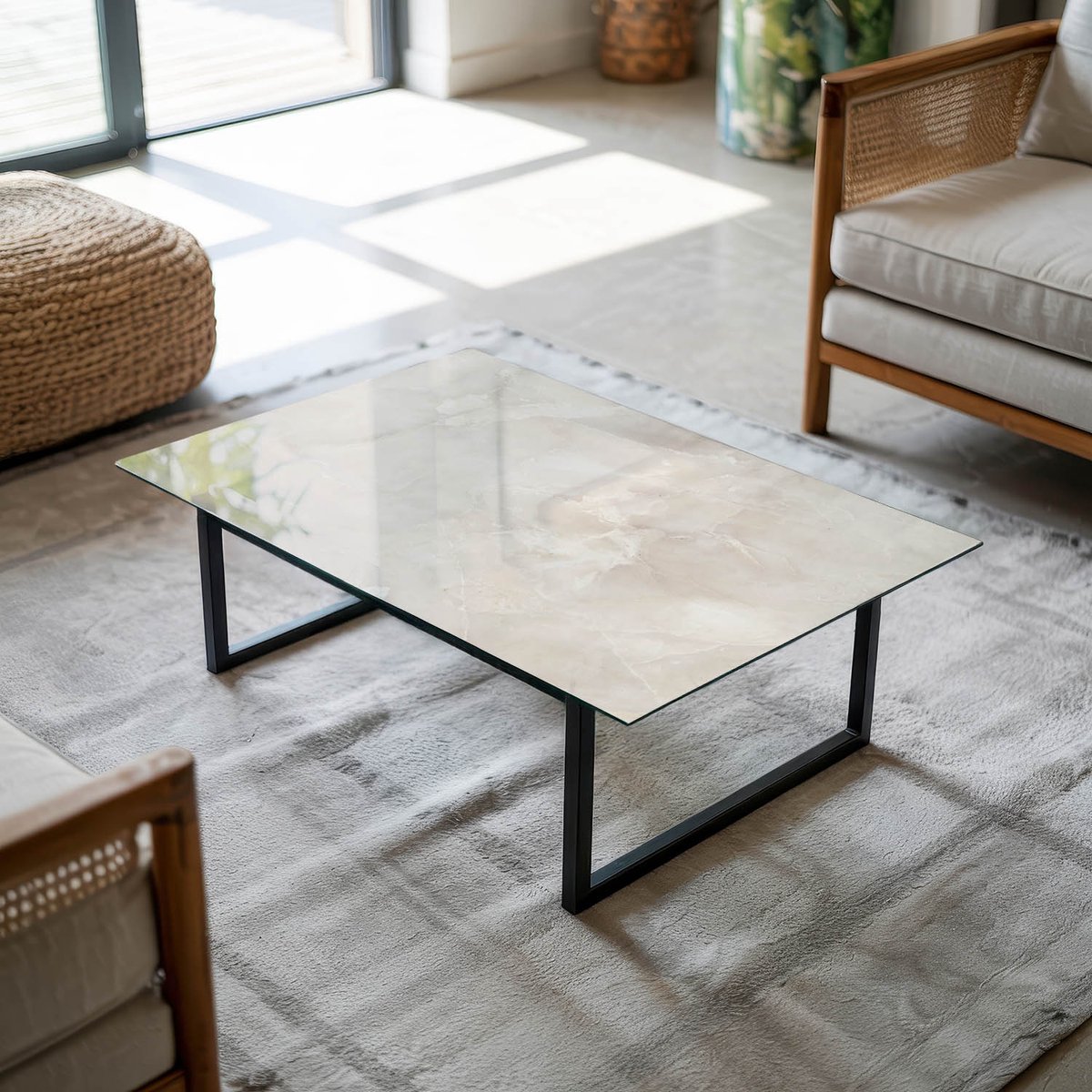Coloray Tafelblad - Tafelblad Vierkant - 80x60 cm - Romig - Rechthoek Glazen Tafelblad - G