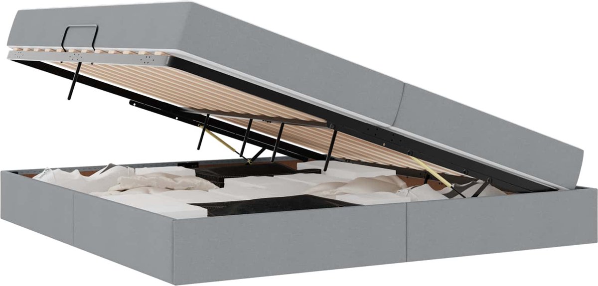Tweepersoonsbed | Dubbelbed | Volwassenenbed | Opbergbed met matras Lichtgrijs 200 x 200 cm Polyester