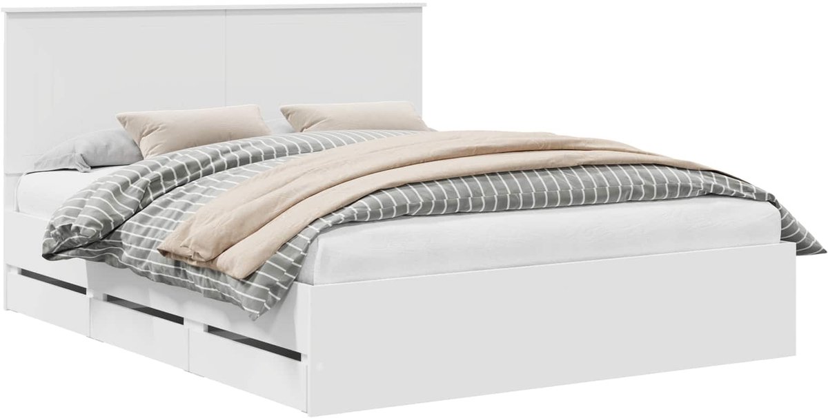 Tweepersoonsbed | Dubbelbed | Volwassenenbed | Bedframe met lade met opslag Wit 160 x 200 cm Ingenieurshout