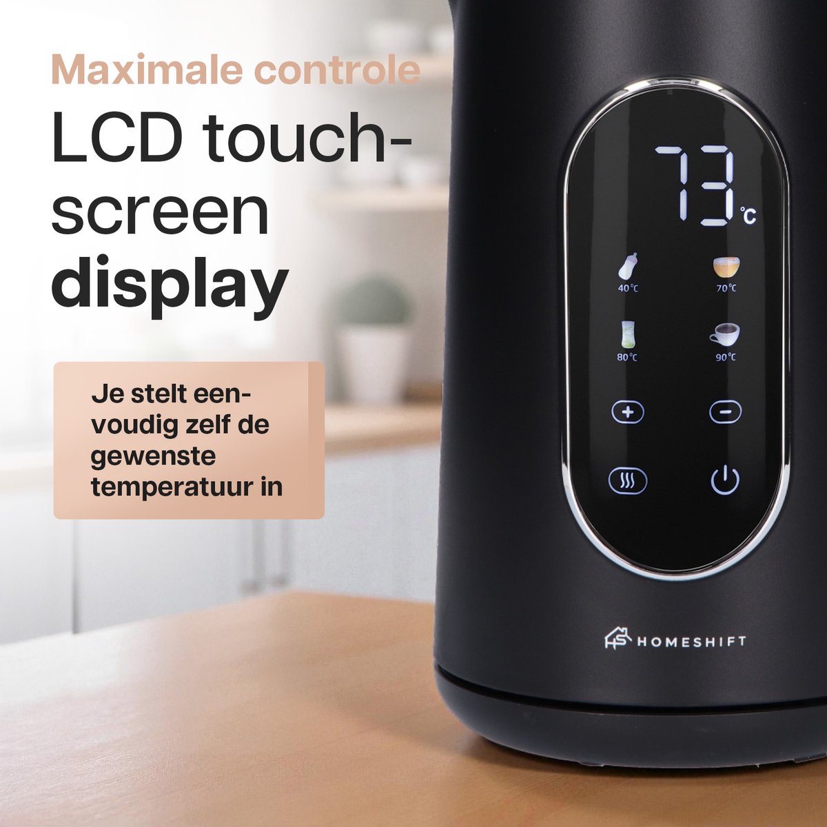 HomeShift® Waterkoker met Temperatuurregeling - Warmhoudfunctie - Dubbelwandig - Elektrisch - 1,7 Liter - 2200W - Zwart – foto 7