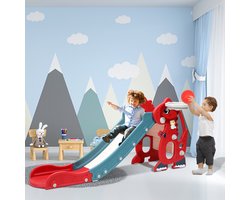 4-in-1 Premium Glijbaan met Klimrek & Basketbalring - Speeltoestel voor Binnen en Buiten - Geschikt voor Kinderen 1-3 Jaar Rood
