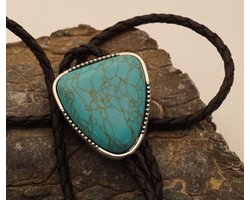 Leren bolo tie driehoek steen turquoise in zilveren rand - stropdas licht blauw - nekveter met blauw steen - leuke leren das koord - stropdassen eenvoudig om te doen - makkelijke nekveter - western stropdassen - country dassen