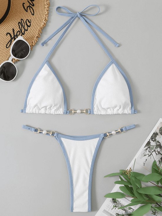 String Badpak Dames triangel halter bikiniset, hoog uitgesneden string badpak ...