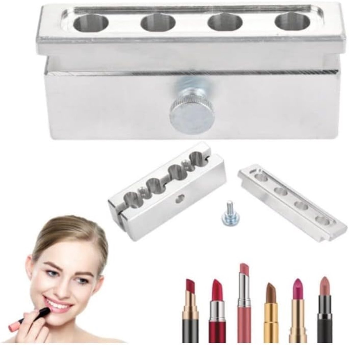 DIY Lipstick Mould - Lip Balm Making Tool Set - 4 Compartments - Aluminium Alloy - Lipstick Shape - Mould Lipstick Moulds