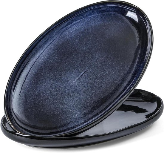 vicrays Keramische taartpan om te bakken - 23 cm taartplaat, ronde, gecanneleerde en diepe taartschotel voor taart, pizza, appeltaart, quiche, pottaarten, cake - reactief glazuur (sterrenblauw