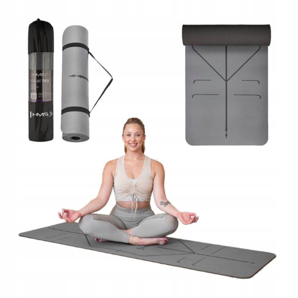 HMS YM10 TPE Yogamat - Antislip, Comfortabel en Draagbaar (Grijs)