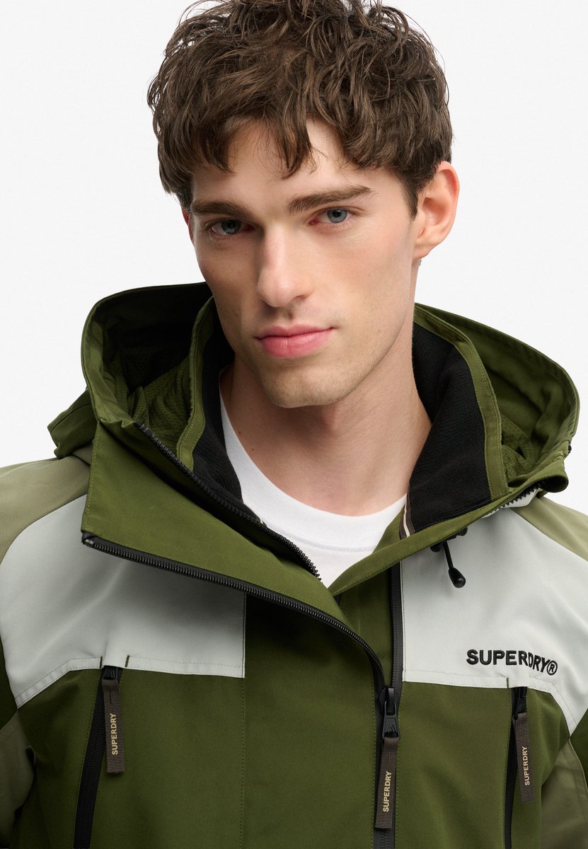 Superdry Colour Block Windbreaker Jas met Capuchon Heren Groen
