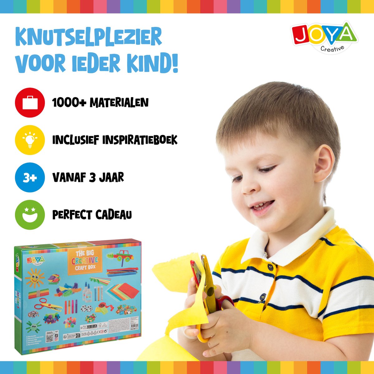 Knutselkoffer - 1000+ Onderdelen Knutselpakket voor Kinderen - Knutselen voor Kinderen en Meisjes - Knutselkoffer met Papier, Glitter, Foam, Pompoms en Inspiratieboek - Creatieve Knutselset 3+ - Joya Creative — afbeelding 4