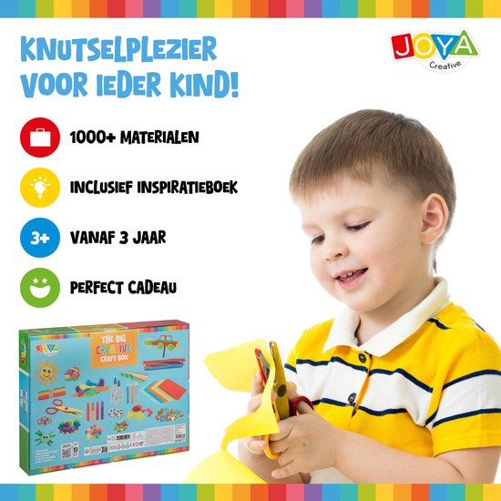 Knutselkoffer - 1000+ Onderdelen Knutselpakket voor Kinderen - Knutselen voor Kinderen en Meisjes - Knutselkoffer met Papier, Glitter, Foam, Pompoms en Inspiratieboek - Creatieve Knutselset 3+ - Joya Creative