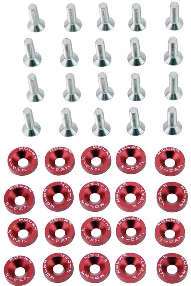 CSGoods - 20 Delige Set Rode CNC Billet Aluminium Bouten M6x20mm voor Motor Bay Dress Up - Auto Bumper Wasmachine Kit met 6061 T6-Grade Bevestiging