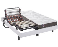 Vente-unique Bed met elektrische lattenbodem stof wit 2 x 80