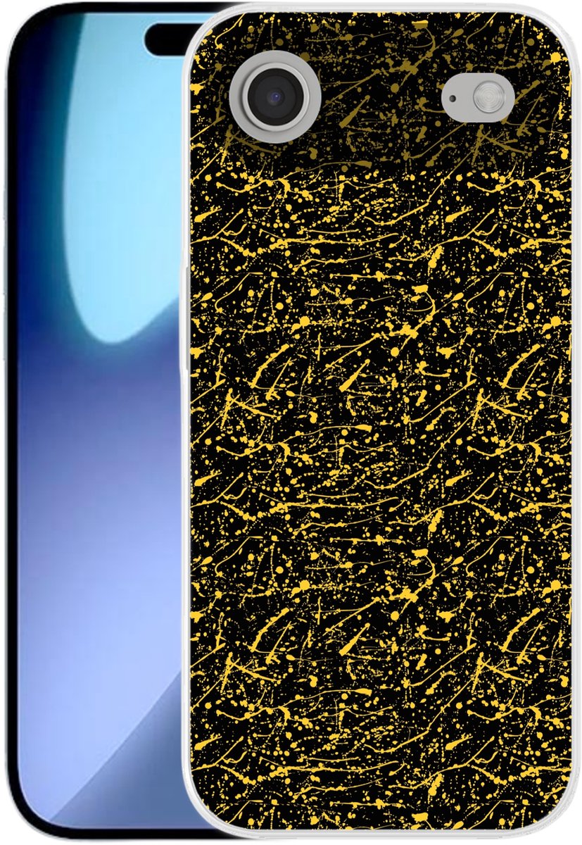 Telefoonhoesje Geschikt voor iPhone Air hoesje - Spat - Waterverf - Geel - Zwart - Siliconen Telefoonhoesje Telefoonhoesje