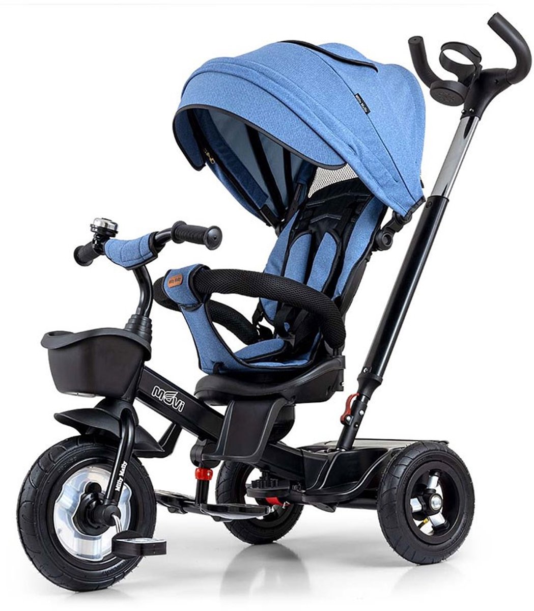 Milly Mally - Driewieler - Kinderdriewieler blauw staal met 360 graden draaibare zitting - tricycle - peuterfiets - loopfiets - kinderfiets - opbergmandje