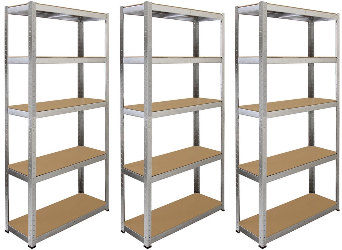 6x Galwix stelling zilver 5-laags staal 175kg/plank 90x30x180cm