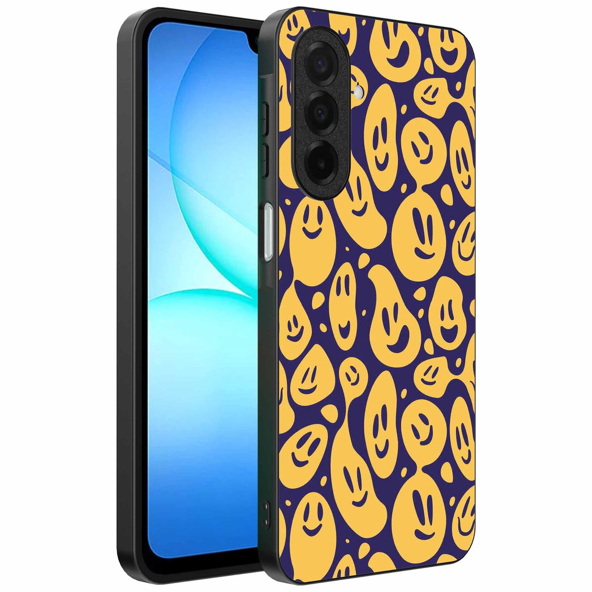 Geschikt voor Samsung Galaxy A17 Telefoonhoesje met smiley opdruk - TPU backcover case emoji design - Paars Geel - Smartphonica geschikt voor Samsung Galaxy A17