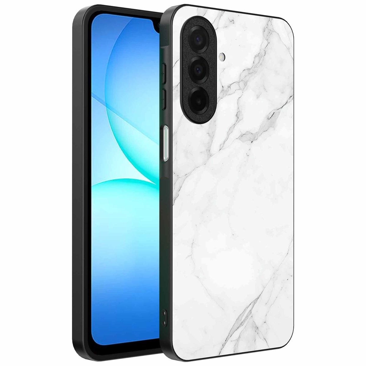 Geschikt voor Samsung Galaxy A17 Telefoonhoesje met Wit Marmer Opdruk - TPU Backcover Case White Marble Design - Zwart - Smartphonica geschikt voor Samsung Galaxy A17
