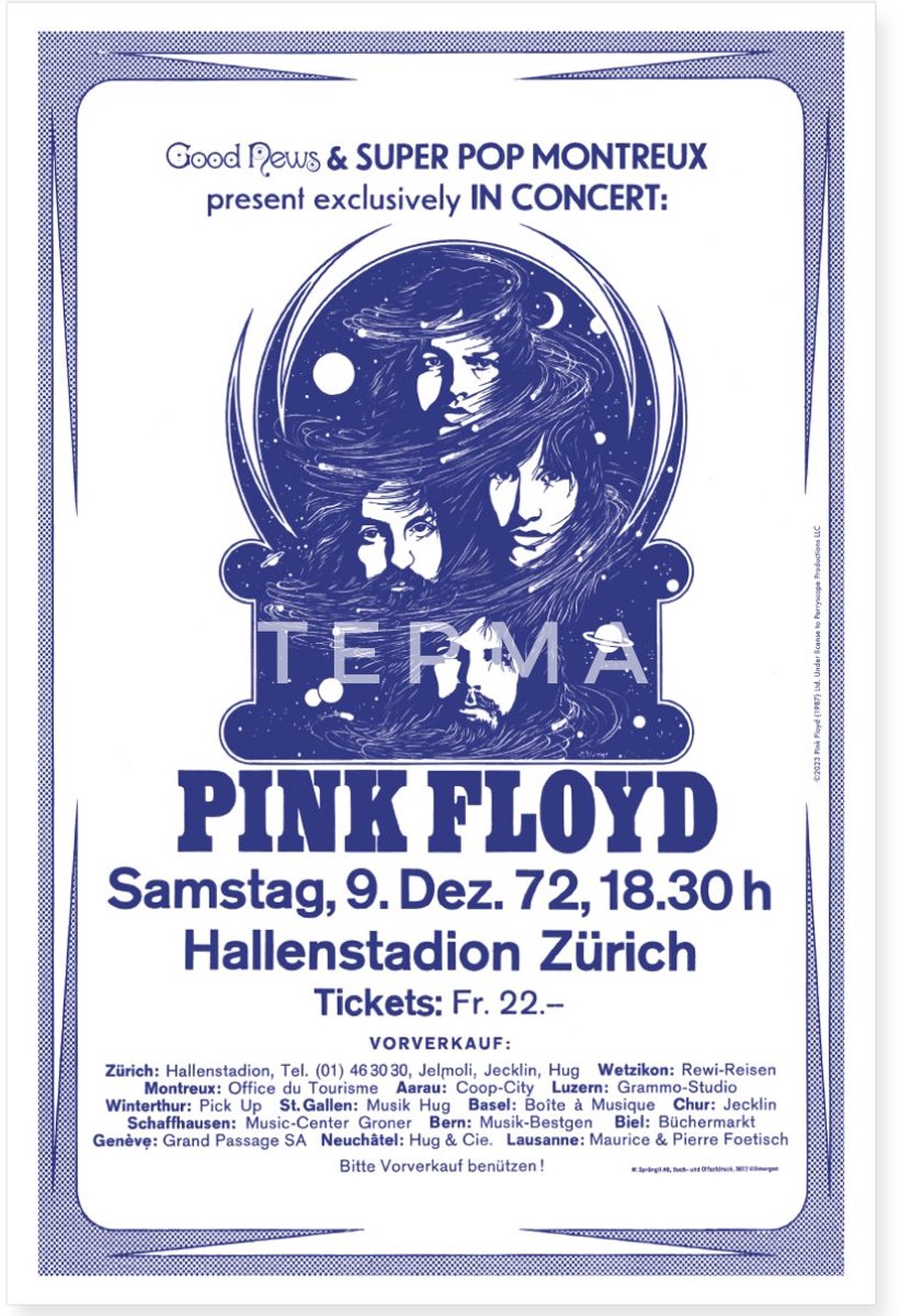 Pink Floyd Concert In Zürich Poster 40x60 cm