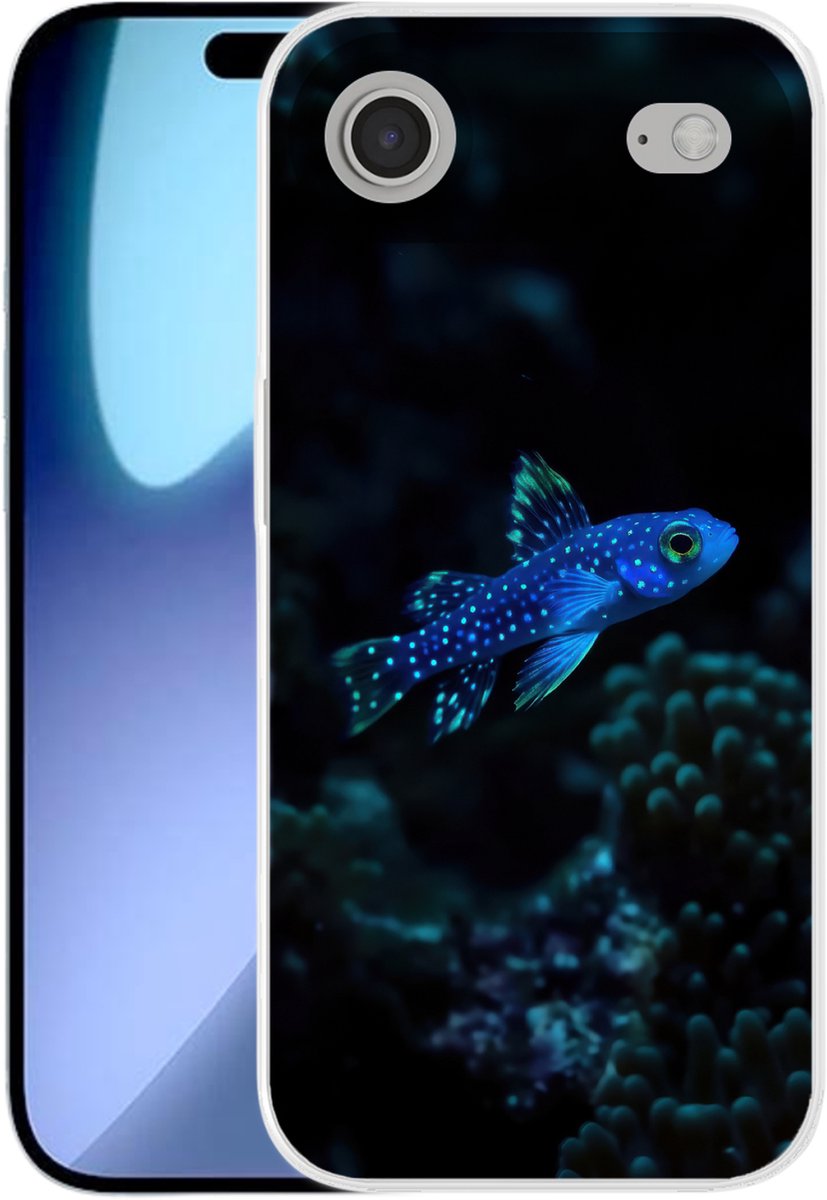 Telefoonhoesje Geschikt voor iPhone Air hoesje - Vis - Stippen - Koraal - Blauw - Siliconen Telefoonhoesje Telefoonhoesje