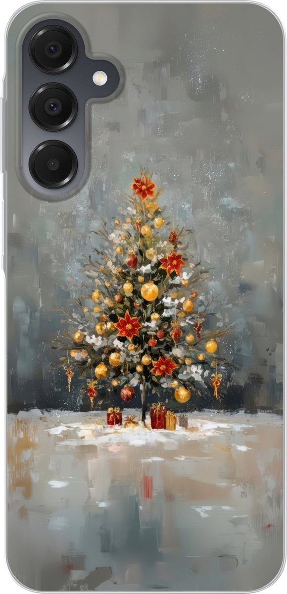Telefoonhoesje Geschikt voor Samsung Galaxy A16 hoesje - Kerstboom - Cadeaus - Rood - Goud - Siliconen Telefoonhoesje Telefoonhoesje