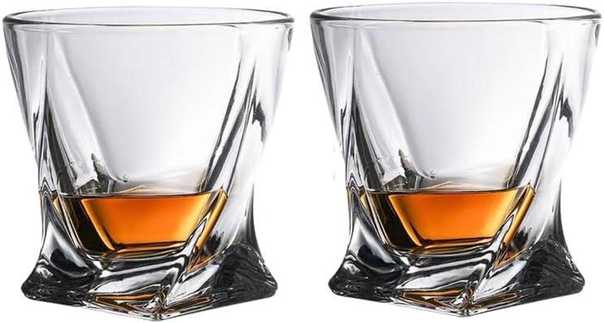 Provento - Whisky glazen set van 2, ouderwetse glazen 300 ml - kristallen beker voor wodka en bourbon - glazen voor bar - cadeau voor mannen.