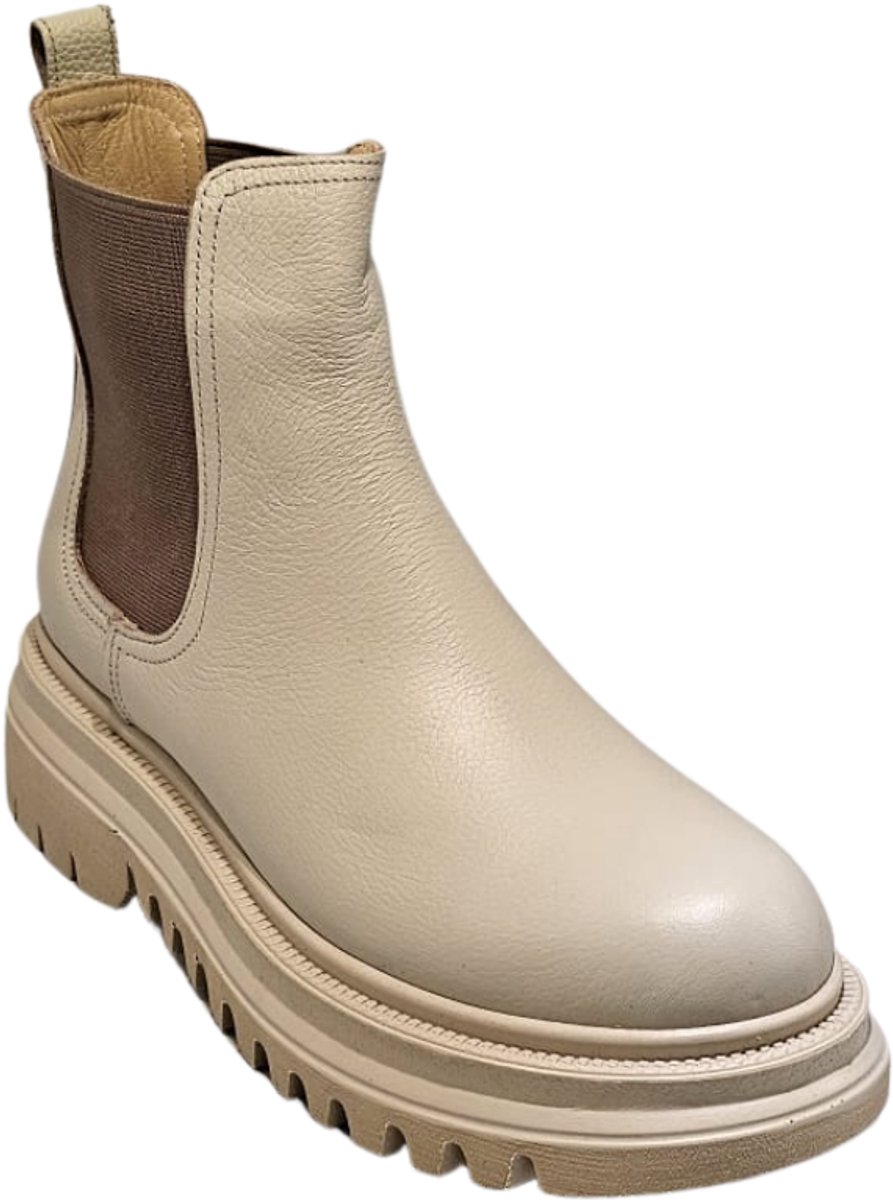 Berussa-Dames- Laarzen-Beige Leren Chelsea Boots voor Dames – Chunky Enkellaarsjes met Grove Zool – Premium Leder – Beige 36-40