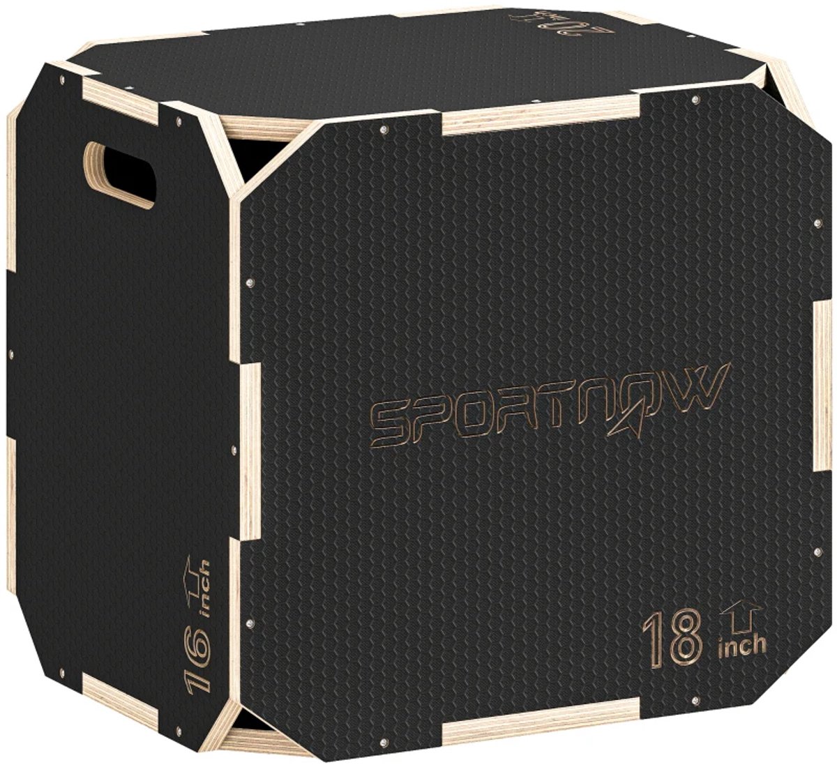 Houten Plyobox - Springbox met Gladde Hoeken - Plyo box met Handgrepen - in Hoogte Verstelbaar - Jump Box - Plyo Boxen - Fitness Box - Fitness Kist - Crossfit Box - Krachttraining - Fitness - 51/48/41 cm -Zwart