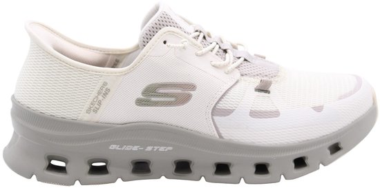 Zijkant van een witte Skechers Slip-ins Glide-Step Pro instapper met grijze zool.