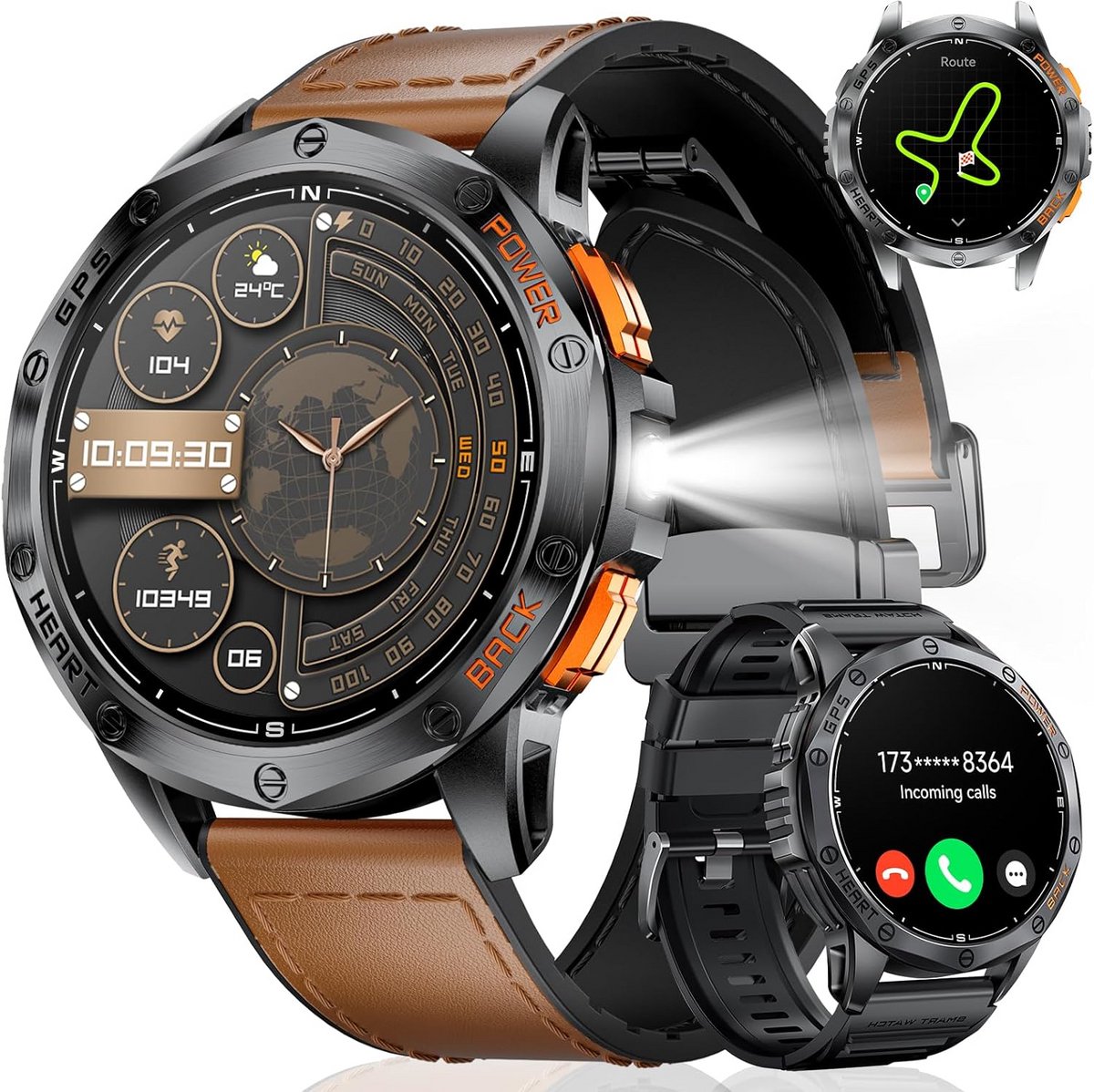 AMOLED 1,43 inch GPS Smartwatch met 530 mAh batterij, hartslag- en slaapmonitor, 180 sportmodi, waterdicht, compatibel met Android en iOS