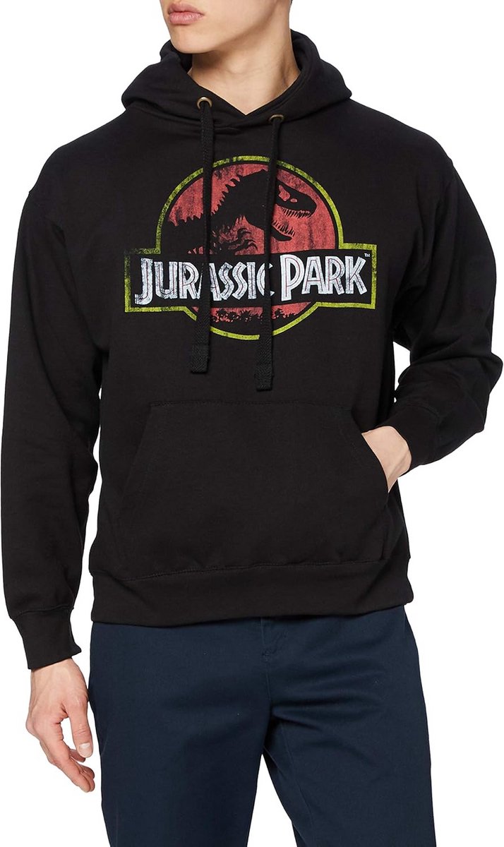 Jurassic Park Heren Hoodie met Distressed Logo, Zwart, Maat L