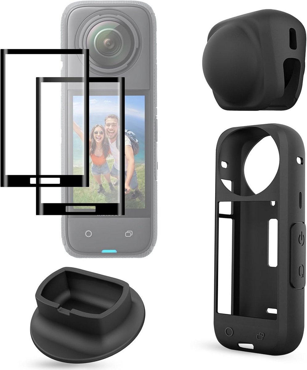 Beschermset voor Insta 360 X4 - Siliconen Case, Gehard Glazen Schermprotector, Lensbeschermer en Steunvoet