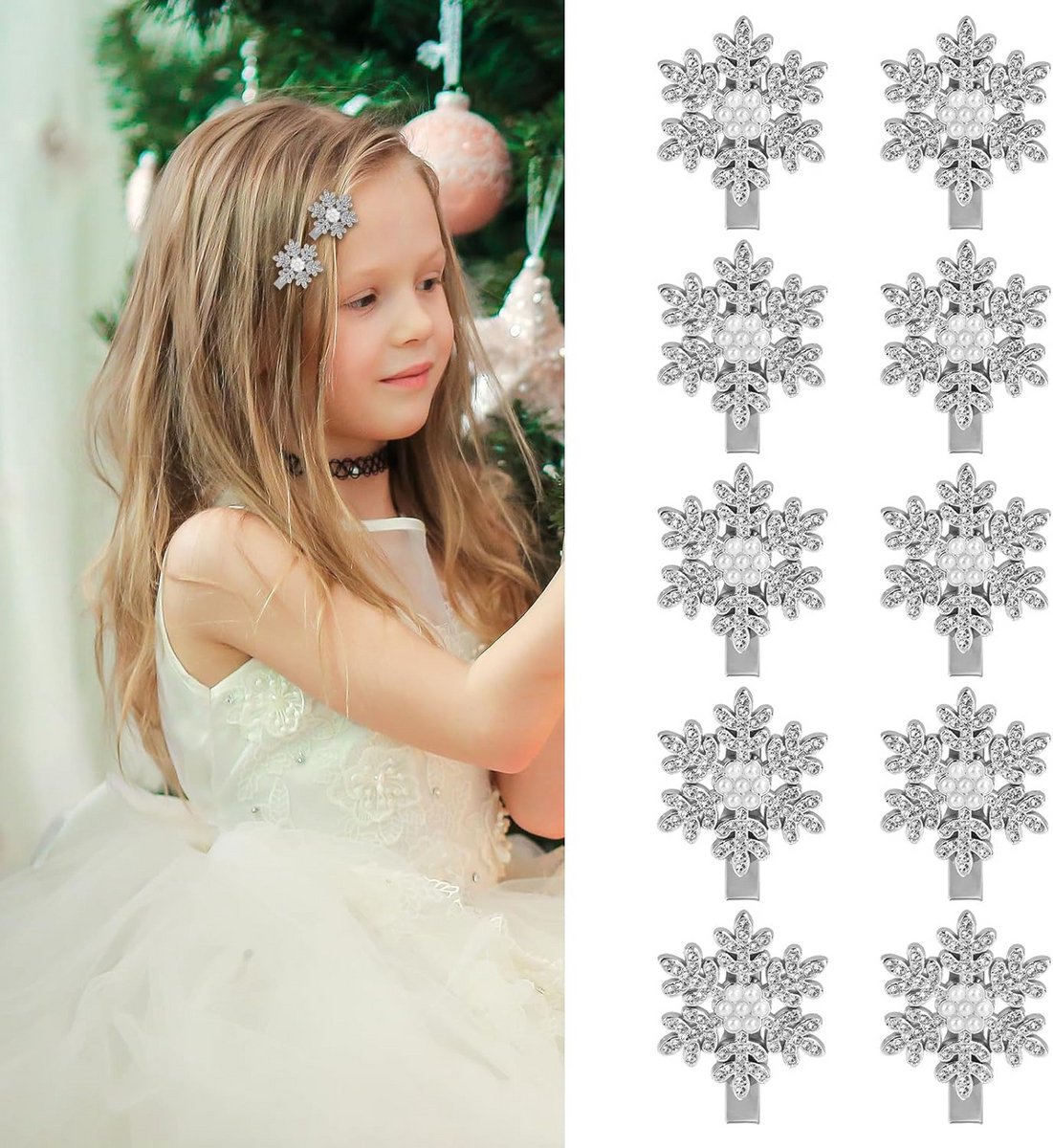 10 stuks sneeuwvlok haar clips met parels en strass voor vrouwen en meisjes