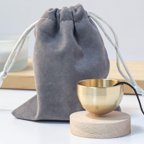Klank Schaal - Mini klankschaalset - Hout - Messing - Met messing bel - Gebruikt om te ontspannen - Geschikt voor meditatie en yoga - 4*4*3.5cm - Goud van Merkloos — afbeelding 5