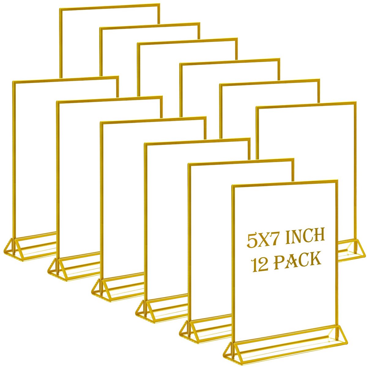12 Stuks Gouden Acryl Bordenhouder, 5x7 Doorzichtige Tafelbordhouder Met Verticale Standaard, Gouden Frame Plastic Display Voor Restaurant, Kantoor, School, Bruiloft En Winkel