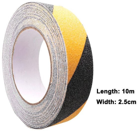 Antislip Tape Zwart-Geel 10 meter x 2.5 cm - Zelfklevende