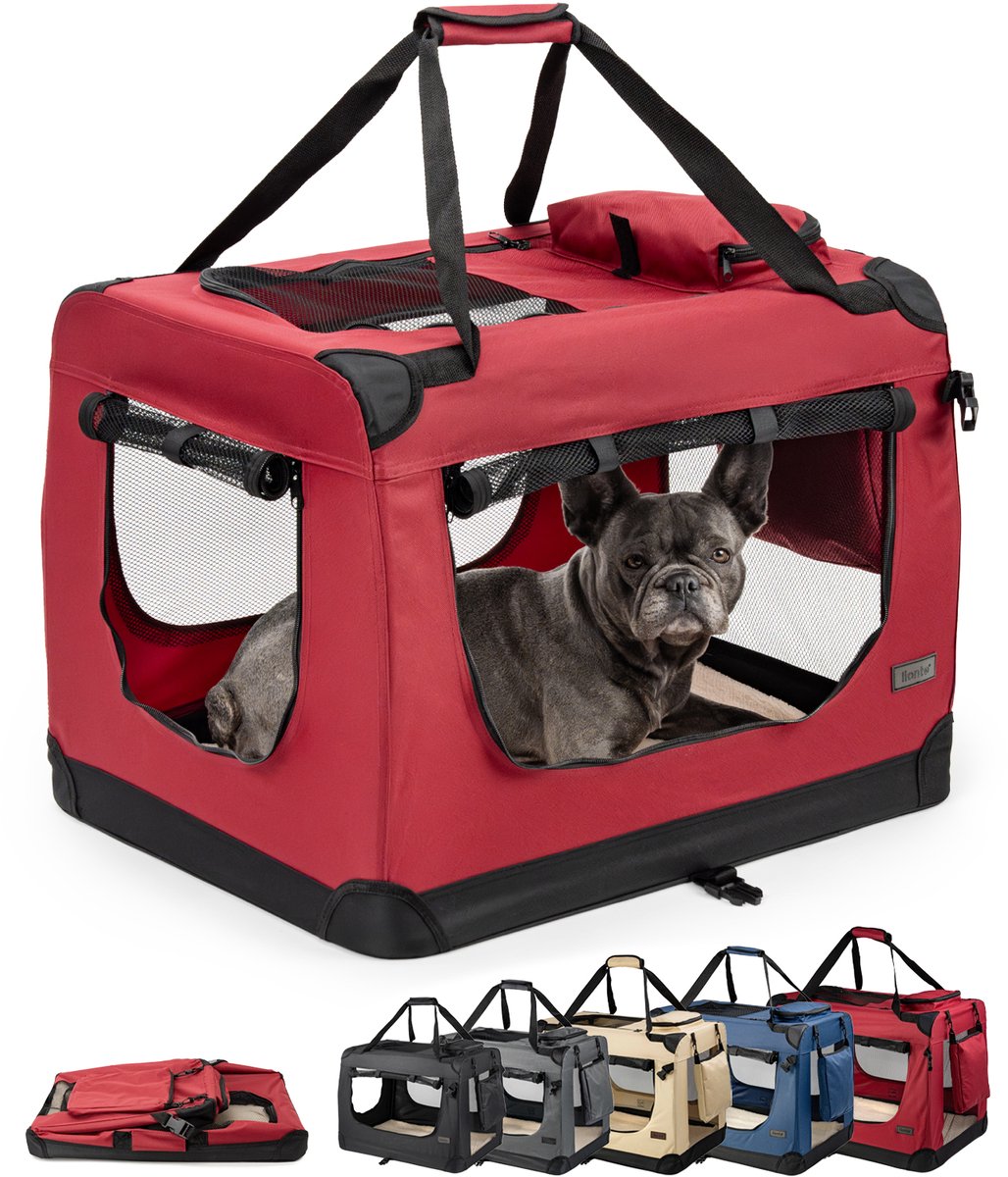 Hondentransportbox, hondentas, hondenbox, opvouwbare tas voor kleine dieren, (L) 70x52x50 cm rood
