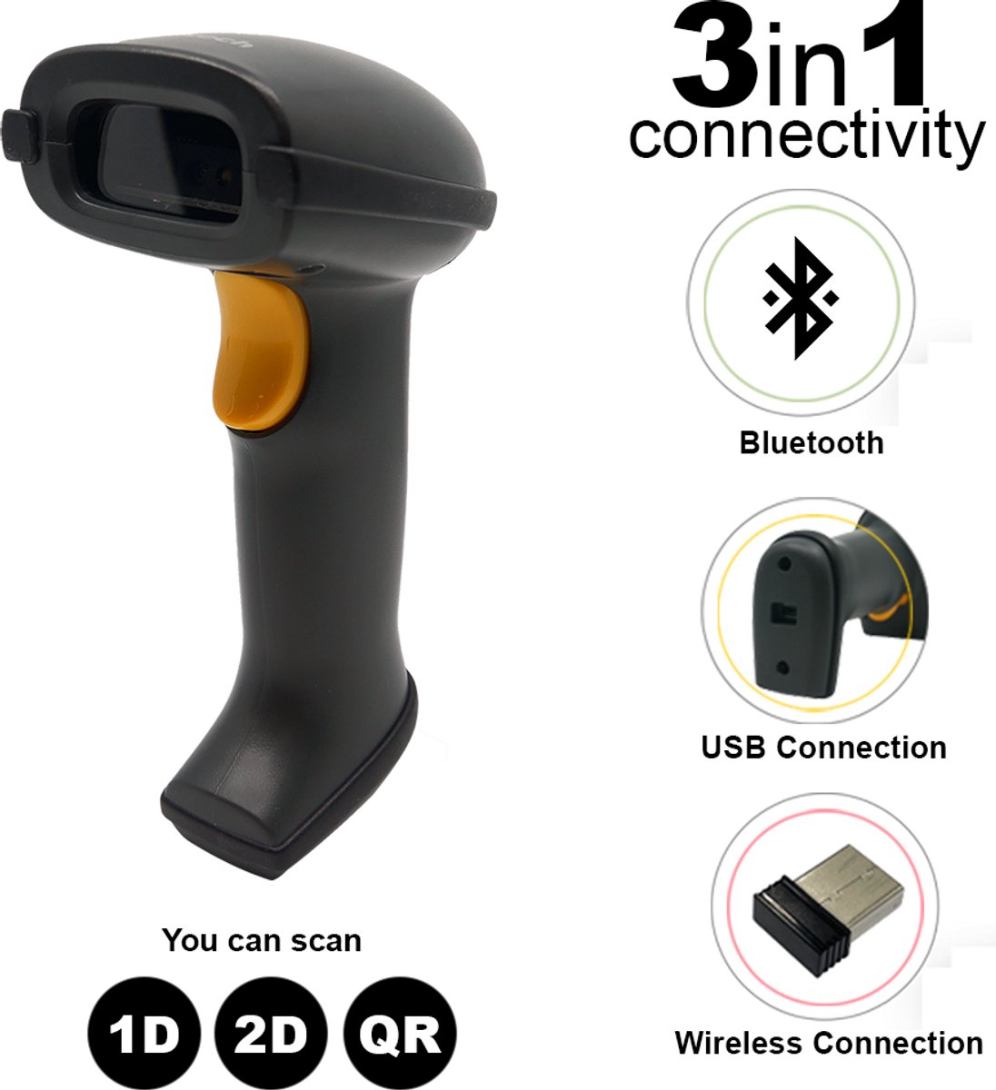 Unitech MS838B Wireless Barcode Scanner – Fast & Easy 1D/2D QR Scanning, Plug & Play, 3in1, 16hr Battery, Durable & Reliable for Retail, POS & Inventory