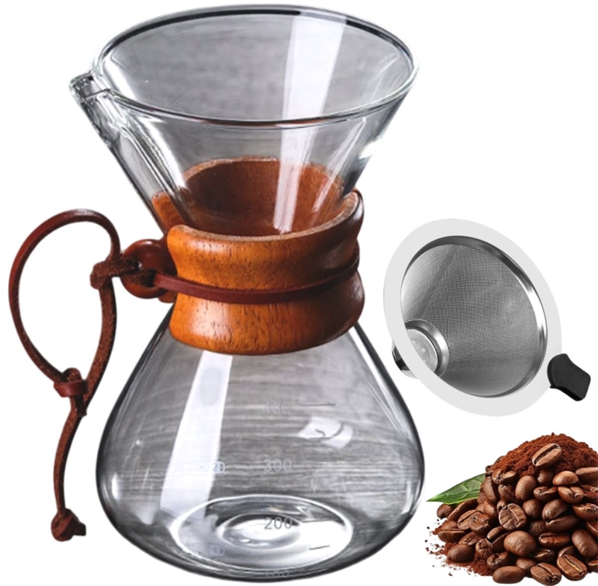 Koffiezetmachine - Koffiekan om te delen - Filterkoffiekan - Glas - Met filter - Geschikt voor thuis, op kantoor en op de camping - Bruin - 6,7*16,2 cm - 400 ml