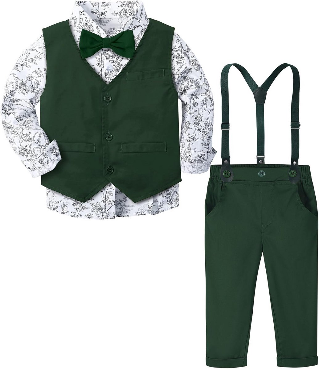 Mintgroene Jongenskleding Set 3 Delig: Shirt, Bretels en Vest voor Baby/Peuter