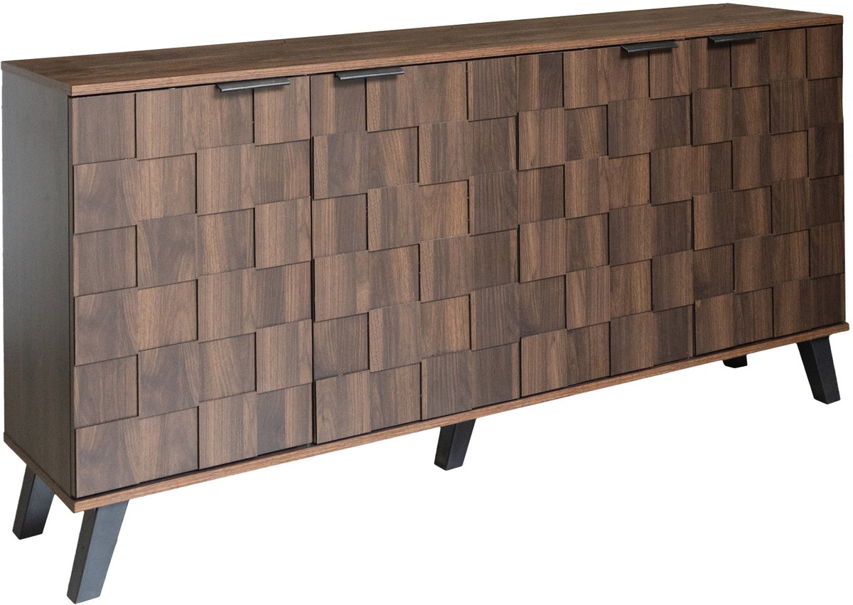 Urban Loft - Serie Metro - Sideboard 160 cm - Donkere Houtlook & Geometrisch Patroon - Royale Opbergruimte